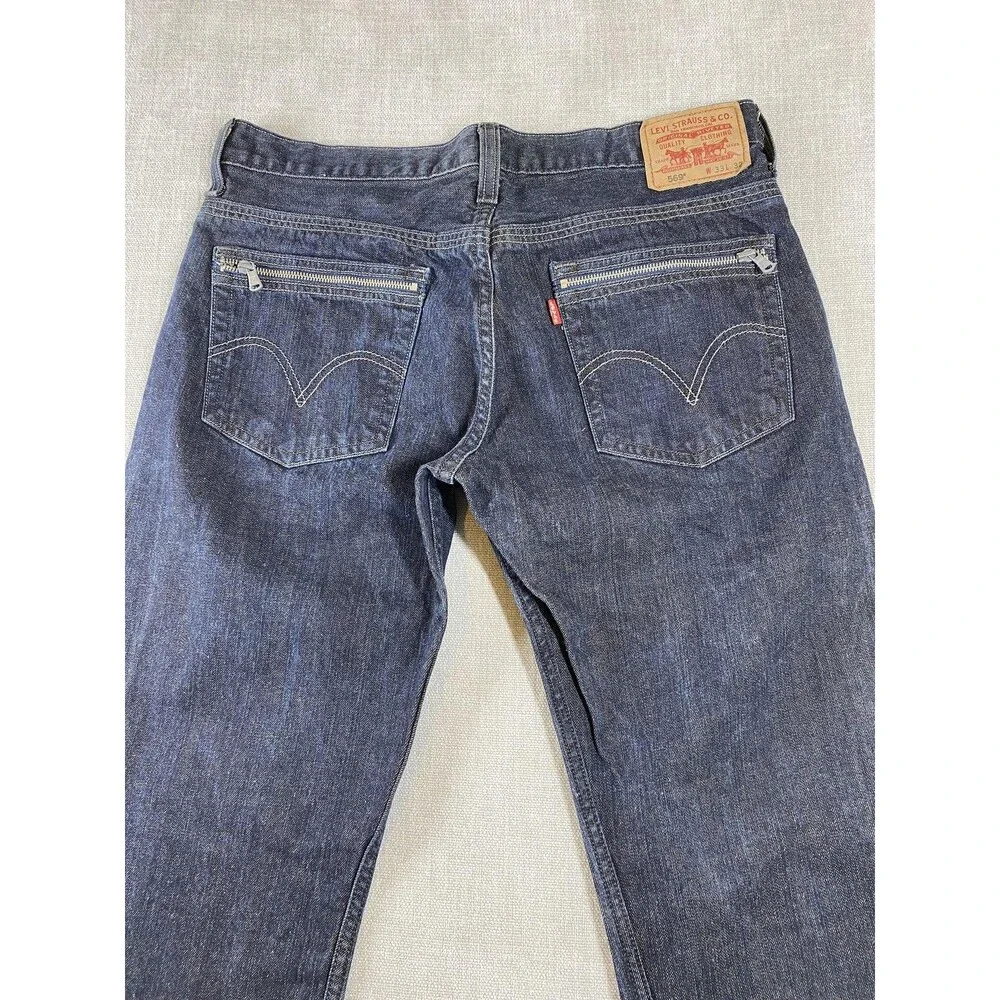 Levis 569 Jeans Mens 35x31 Blue Denim Loose Straight Zip Back Pockets Relaxed